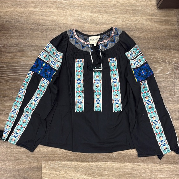 Sea New York Black Peasant Top Embroidered Lined 100% Cotton Size 4 - Picture 1 of 5